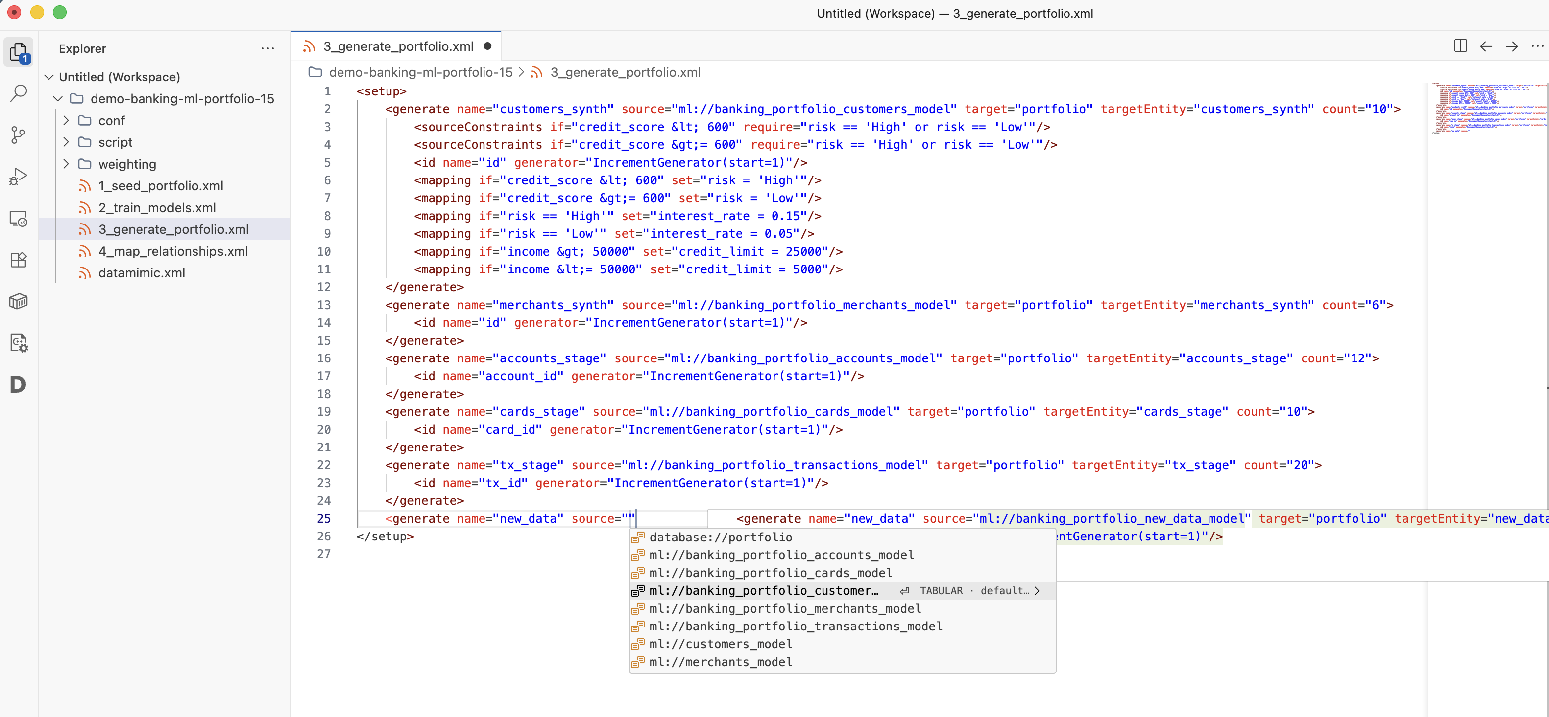 DATAMIMIC ML model reference completion in Antigravity IDE