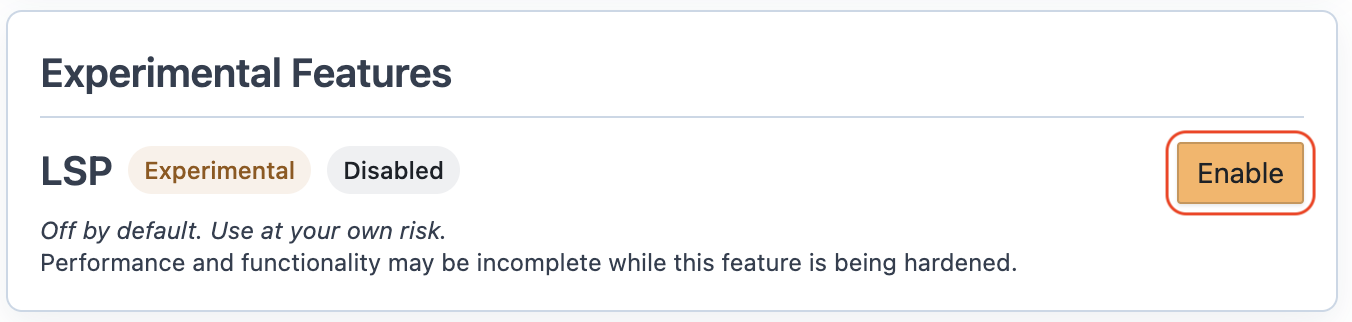 Experimental LSP toggle card