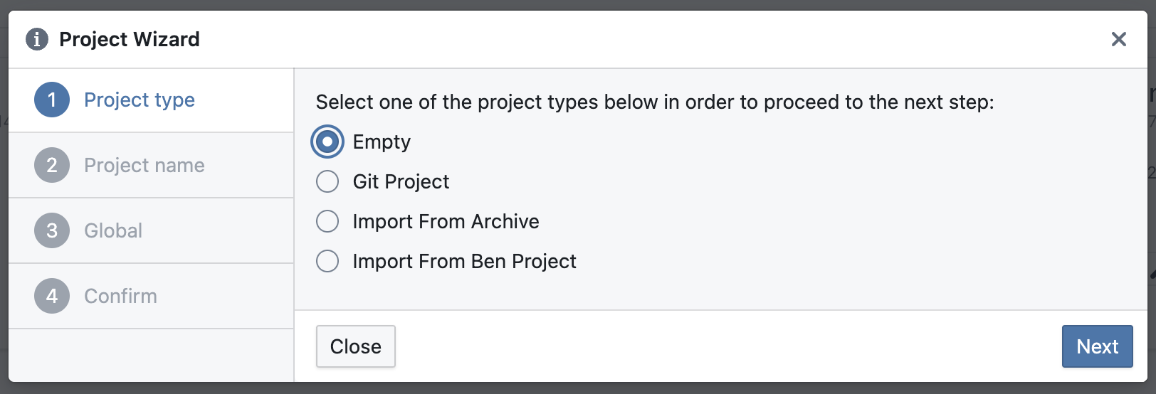 Project Wizard Options