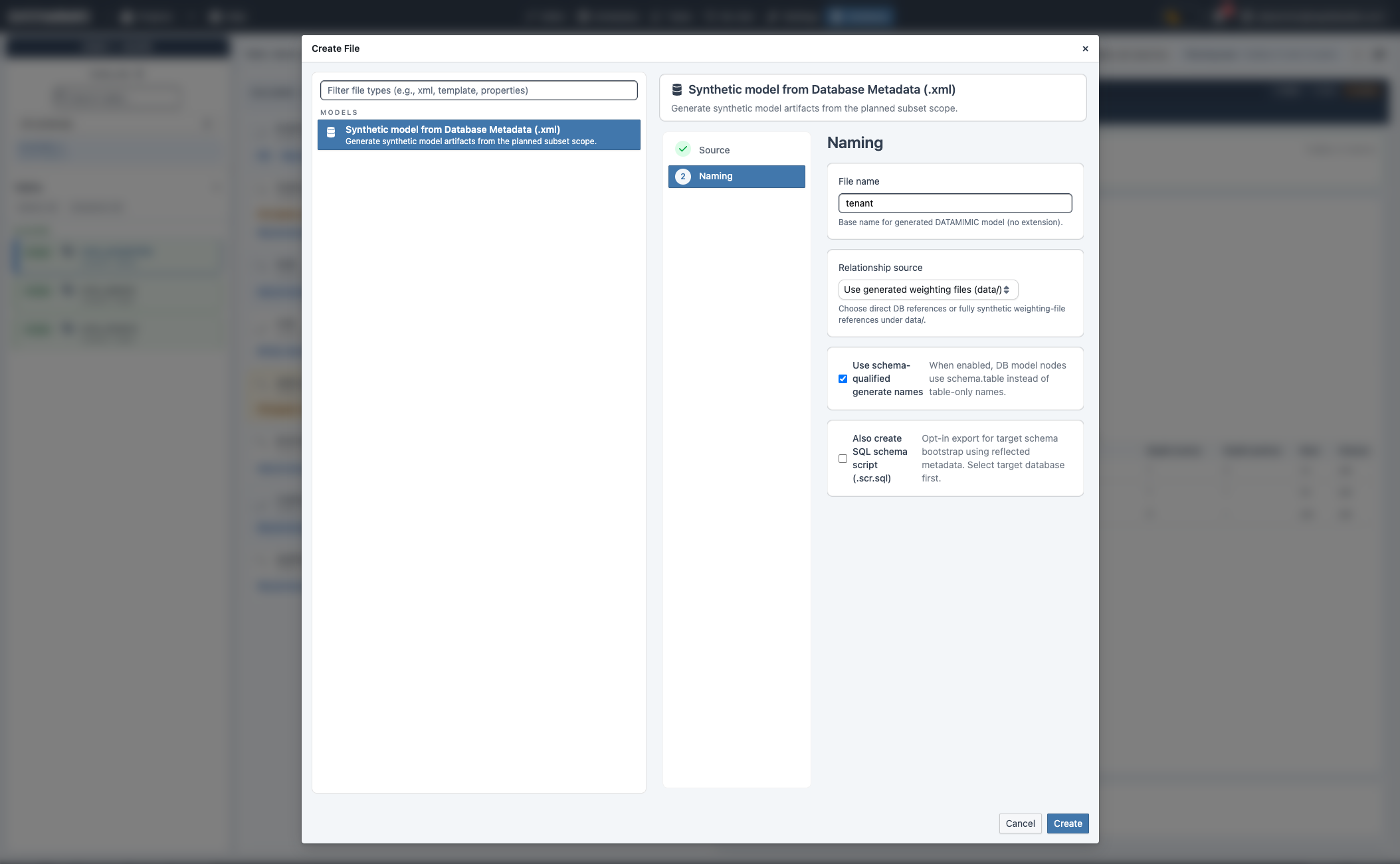 Create synthetic model from database metadata