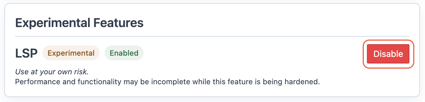 Disable Experimental LSP button