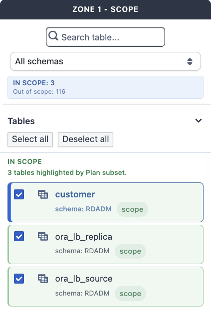Database mode: Zone 1 scope selection