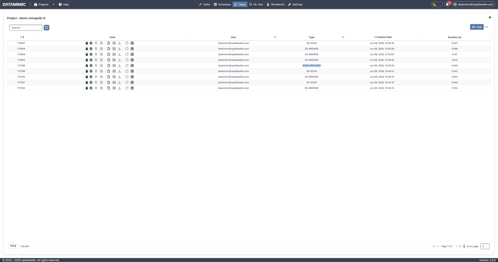 Workbench data-source tasks in TaskView