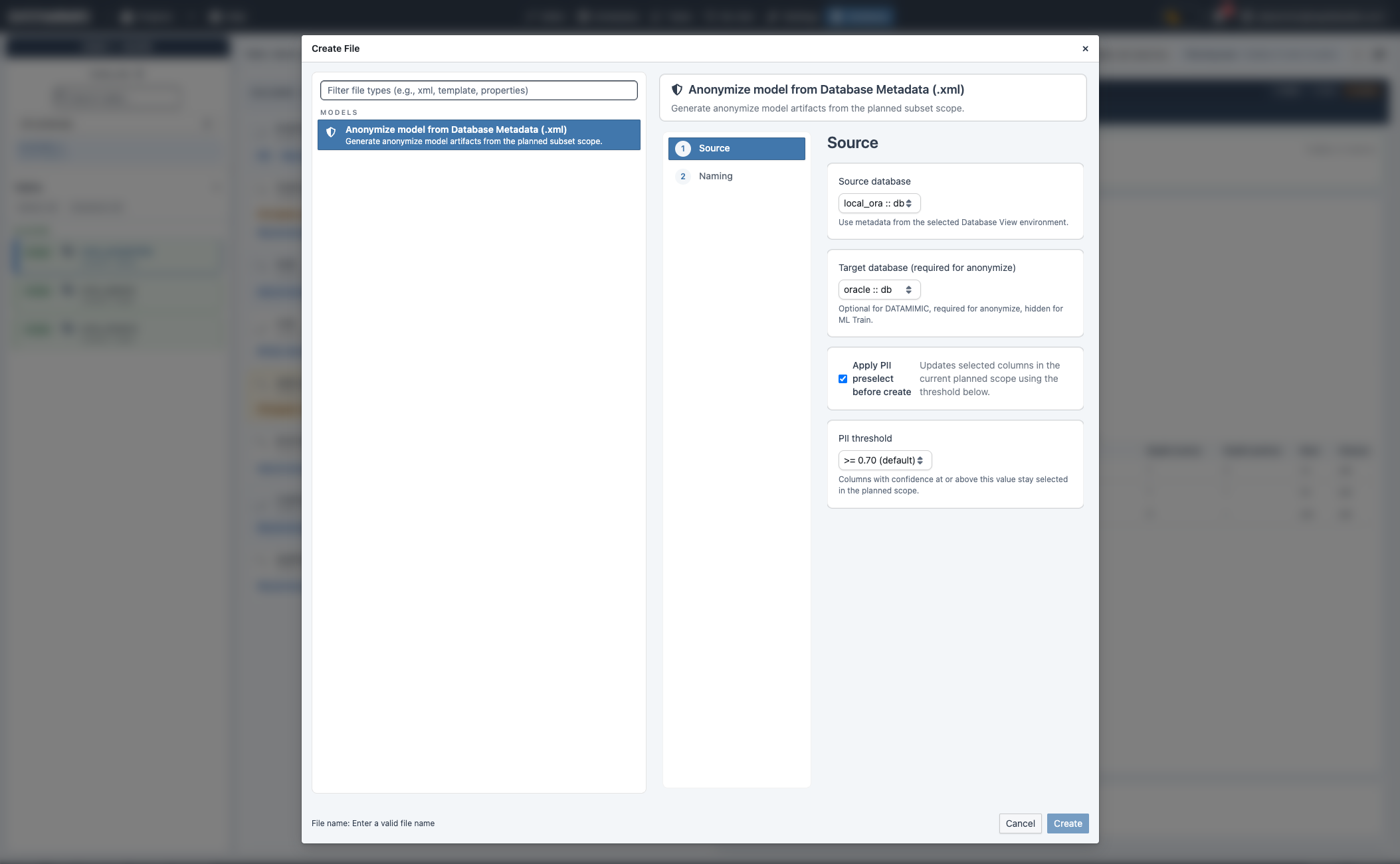 Create anonymize model from Database View