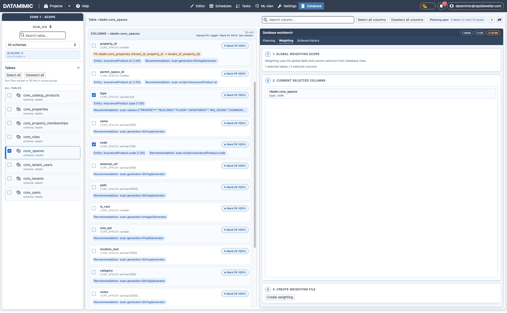Weighting wizard in Database View